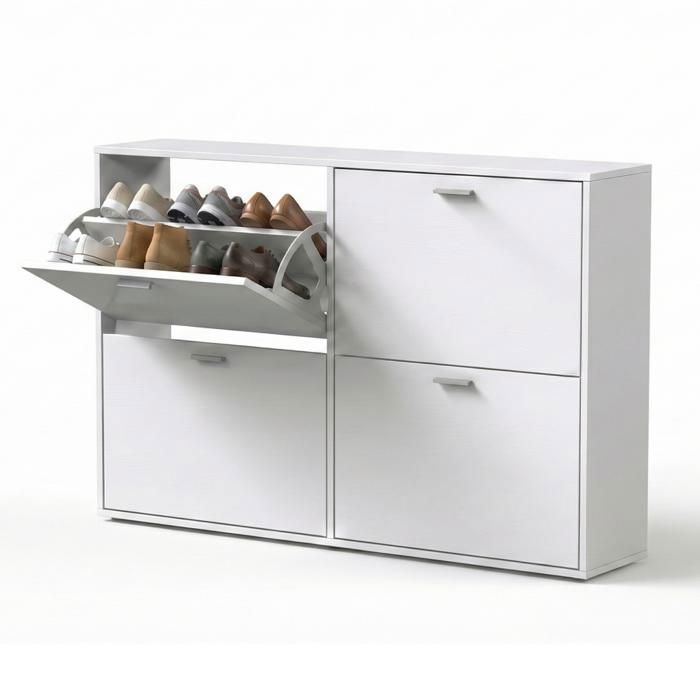 CATAVANA Meuble à Chaussures 24 Paires 4 Abattants - Ultra Slim 23 5 cm - Rangement Entrée Gain de Place Blanc 118x23 5x75 cm