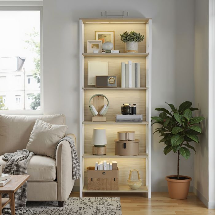 Bibliothèque LED à Lumière Réglable Cadre en Acier pour Salon Chambre Bureau 303 x 60 x 1786 cm