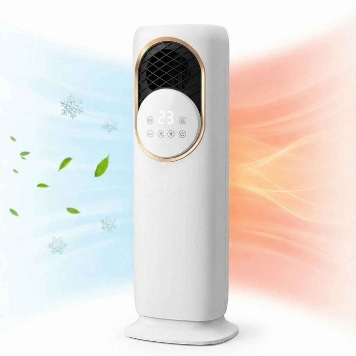 Ventilateur mode chaud/froid minuterie utilisable toute lannée humidification purification de lair commande tactile blanc