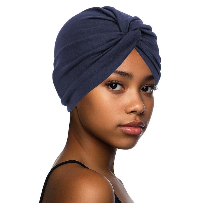 XJYDNCG Bonnet Satin Cheveux Nuit Turban Femme Élastique à Torsade Avant Bleu foncé