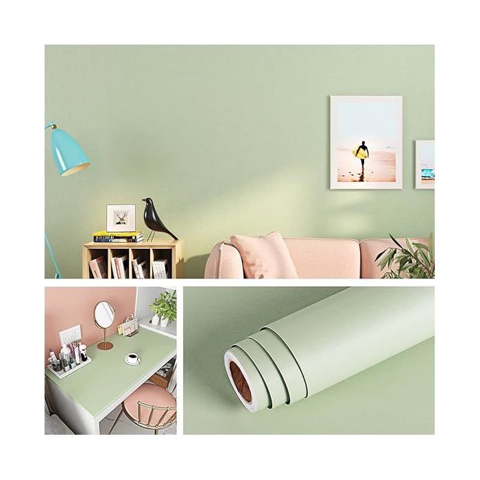 Papier Adhesif pour Meuble Cuisine Vert Mat Papier Peint Adhesif Mural Chambre Salon Rouleau Adhesif 40 x 200 cm 40 x 200  GOMMETTE