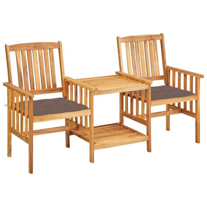 VIDAXL Chaises de jardin+table à thé - 1 Set - et coussins - Acacia solide 159x61x92 cm M10559
