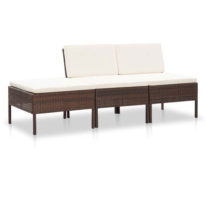 Brun Mobilier de Balcon - JILLES® Salon de jardin - 3 pcs - avec coussins - résine tressée - Marron - MEU9990083115395