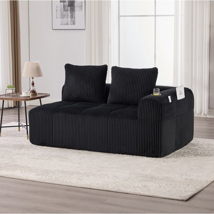 Canapé compact 2 places velours côtelé zéro montage poche latérale porte-gobelet intégré design soigné