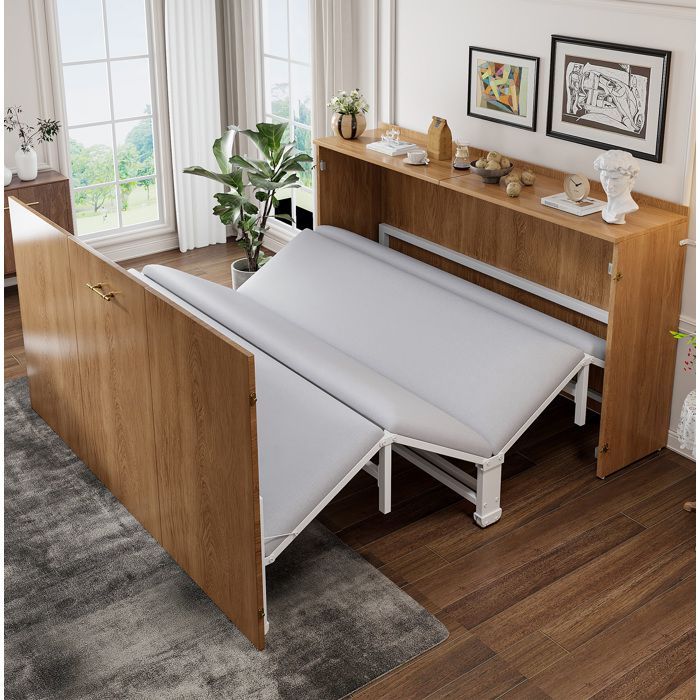 Lit Escamotable 140x200cm Bois Métal Lit Armoire FloraGrace Pour Chambre D Amis Matelas Inclus 208 5x148x80 5cm