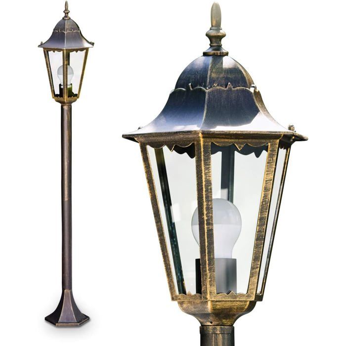 Hongkong Lampadaire dextérieur 120 cm style antique aluminium bronze et or verre dépoli IP44