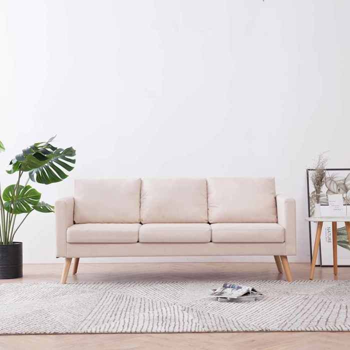 Canapé à 3 places Tissu Crème - Cadre durable - design élégant(1500)
