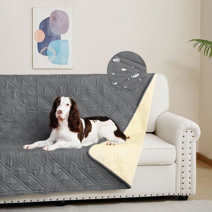 Housse de canapé imperméable 100% pour chien et chat base antidérapante protection canapé gris taille 132-208 cm