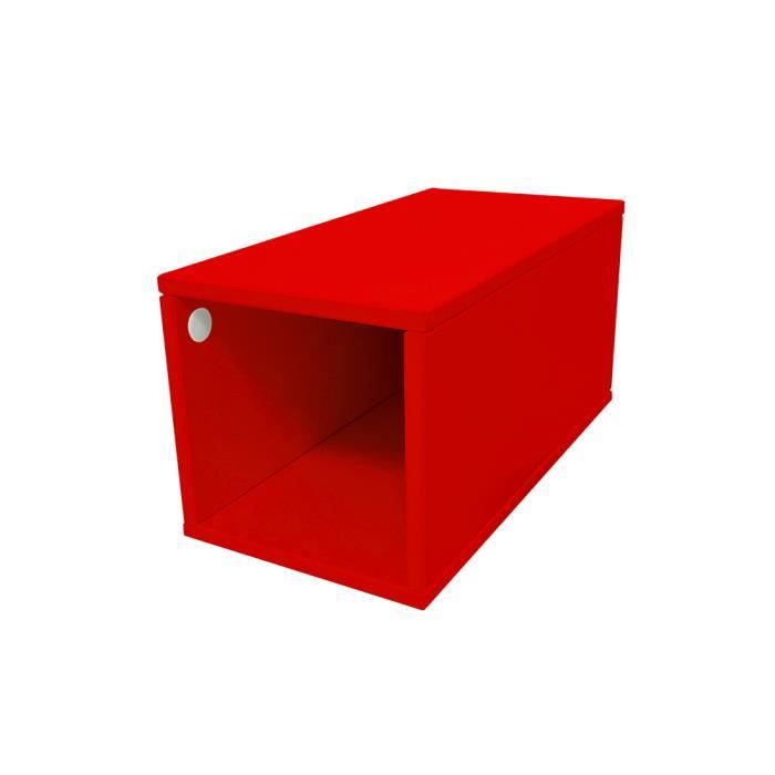 cube de rangement bois largeur 25 cm - couleur - rouge, dimensions - 25x50