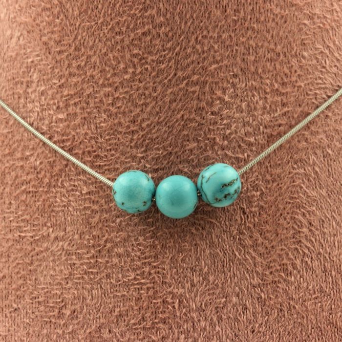 Collier 3 Perles D'Hématite 8mm - Chaine Acier Inoxydable - Neuf Avec étiquettes