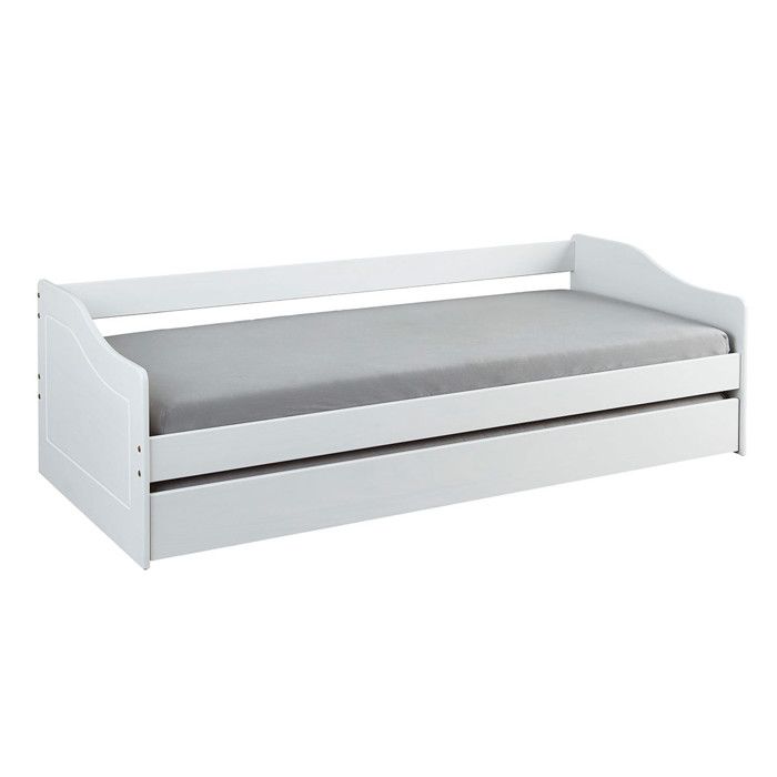 CANTARI - Lit Gigogne 90x190cm en Pin Massif Coloris Blanc