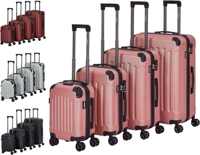 Valises KESSER 4 Pièces Rigides Bordeaux – Chariot De Voyage ABS 4 Roues 40-49L