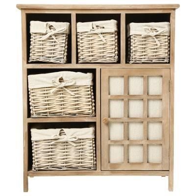 Meuble En Bois 5 Tiroirs Paniers En Osier Avec Hou Achat Vente