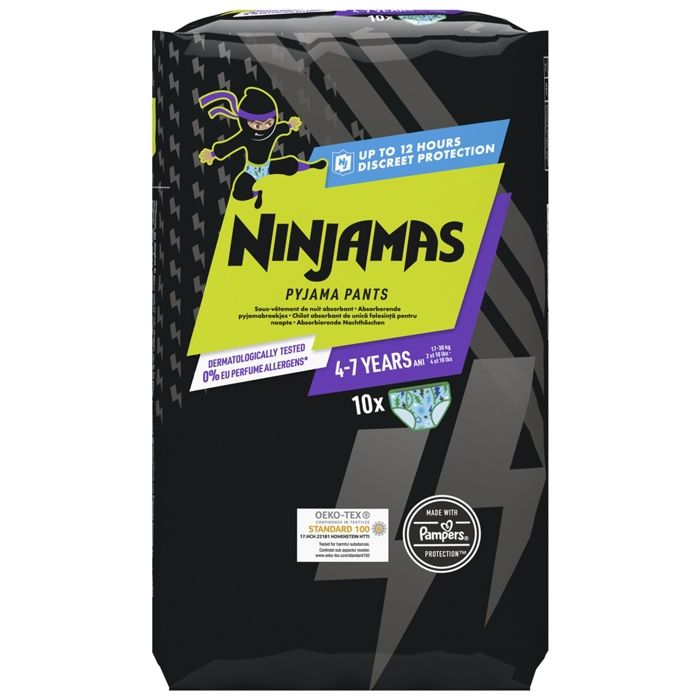 Ninjamas Pyjama Pants Garçon 10 Sous-Vêtement Absorbant De Nuit 4-7 Ans 17-30kg
