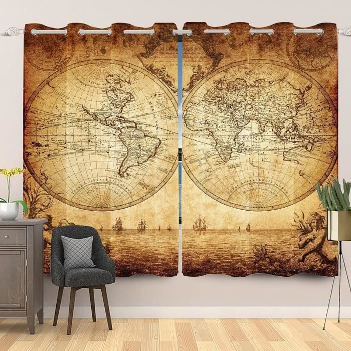 Rideau De Douche Carte Du Monde 105x160 Cm - Tissu Étanche Et Éducatif