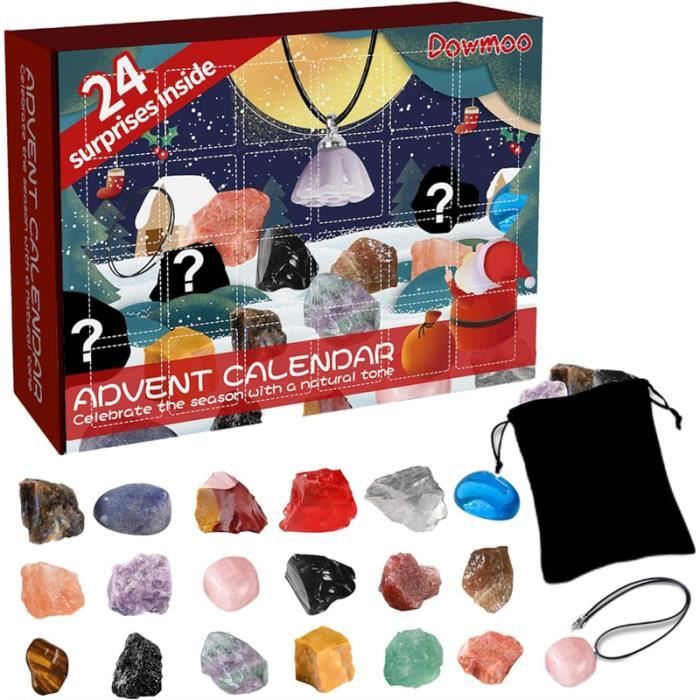 Calendrier De L'Avent 2024 Pierres Précieuses - 24 Cristaux Naturels Avec Loupe Et Pochette - Cadeau Noël Enfants
