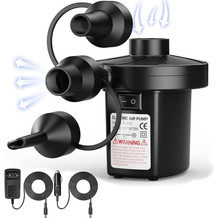 Pompe à Air Électrique Gonfleur Dégonfleur Pompe électrique avec 3 Buses pour pour Matelas Gonflable Matelas Camping Sofa