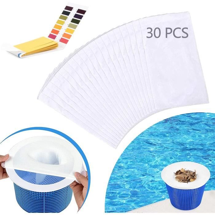 FINEVERNEK 30 Chaussettes Filtrantes Skimmer Piscine - Nylon Élastique Pour Panier, Attrape Feuilles, Cheveux & Débris (Blanc)