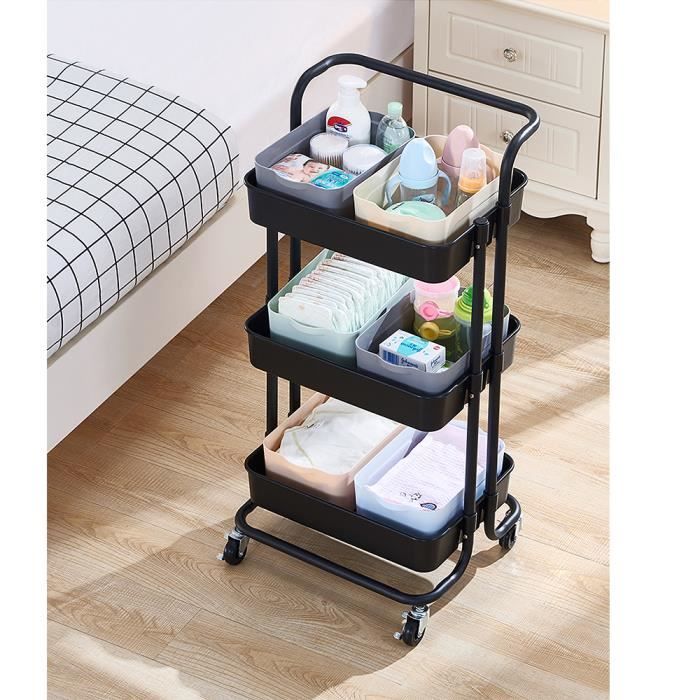 Chariot Roulant 3 Niveaux - Desserte Mobile Avec Roulettes