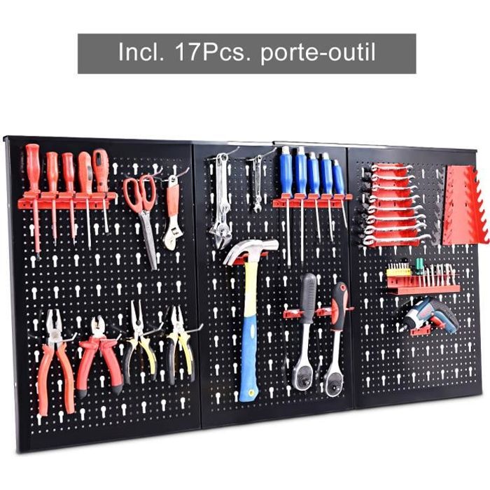 COSTWAY Panneau Perforé Porte Outils pour d'Atelier 17 PCS avec 4 Crochets Lot de 2 Porte Outils Mural 120 x 60 x 2CM en Métal