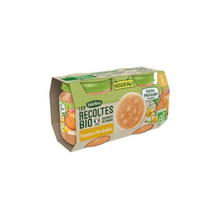 Compote bébé à la pomme et mirabelle dès 8 mois Les Récoltes bio