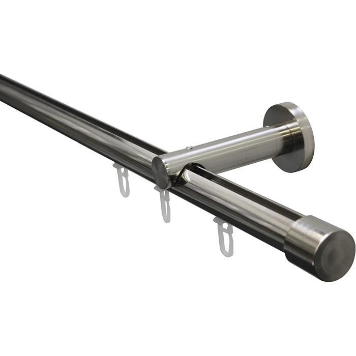 Gardinia Tringle à Rideaux Zylinder - Longueur 190-340 Cm - Effet Acier Inoxydable - Set Complet Avec Supports