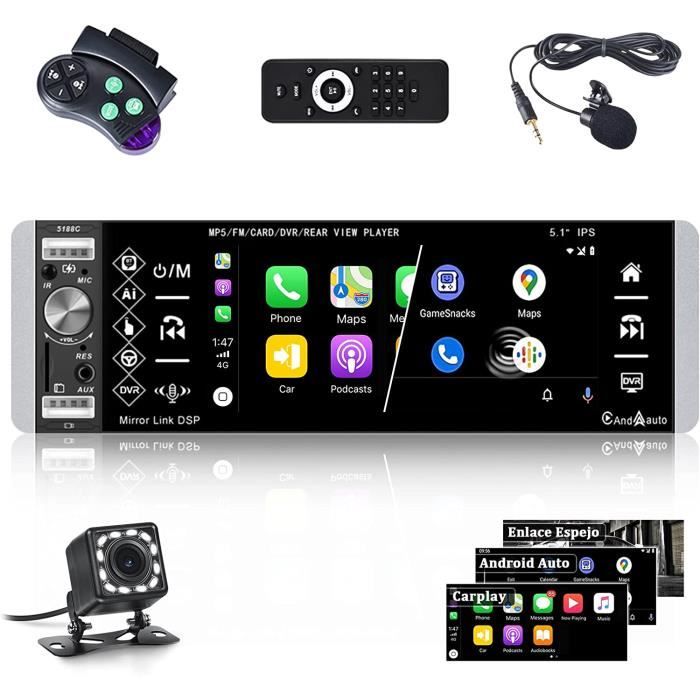 Radio Mic Rds Score Autoradio Bluetooth 1 Din Lecteur de Voiture à écran Tactile de 5 ...