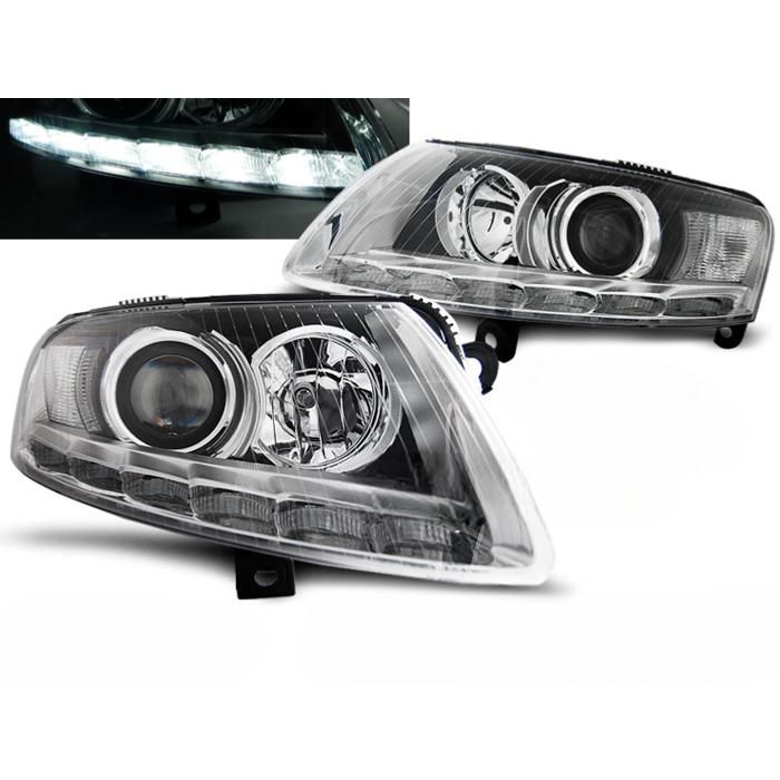 Paire de feux phares Audi A6 C6 de 2004 a 2008 xenon Daylight DRL led chrome-27361085