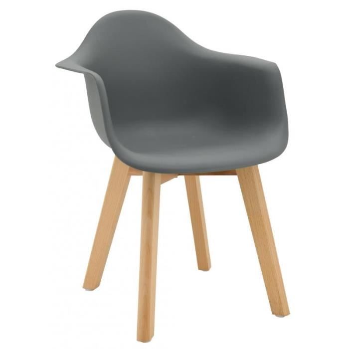 Fauteuil enfant scandinave gris - Pieds en bois - Polypro - Hêtre