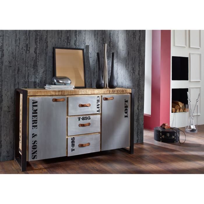 Buffet industriel - Bois massif de manguier brut - Fer et bois imprimé - FACTORY #132