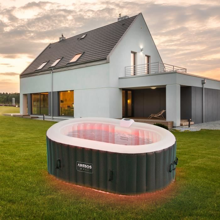 AREBOS  ? Spa gonflable 2 personnes 190 x 120 cm ? &Eacute;clairage LED 6 couleurs ? 90 jets de bulles ? Capacit&eacute; 550 L ? Temp&eacute;rature max 40&deg;C