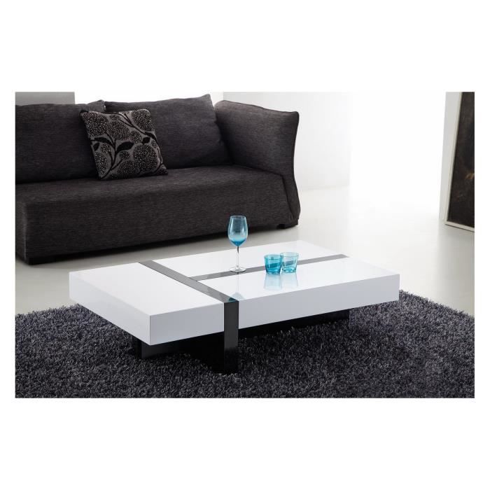 Table Basse Rectangulaire Blanc Et Noir Laque Avec Tiroirs