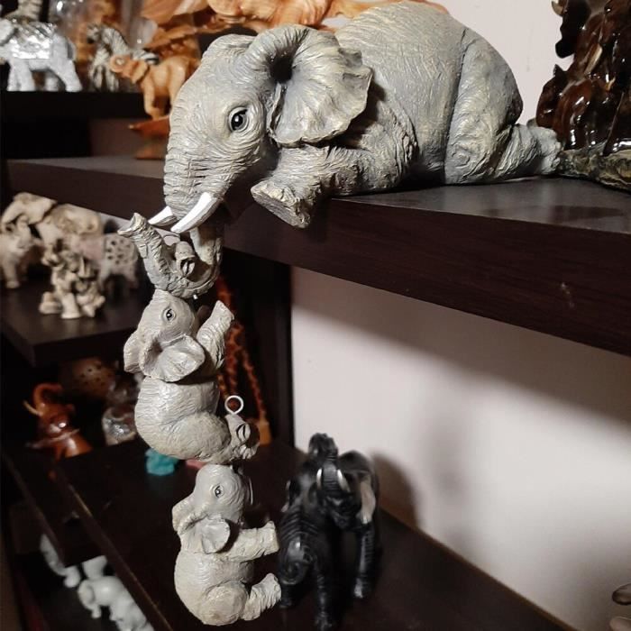 Figurine déléphants en résine 3 pièces artisanat décoratif réaliste mère suspendue 2 bébés salon affichage de la maison