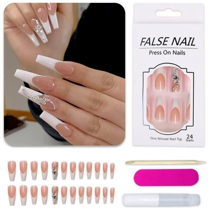 Lot de 24 Faux Ongles Longs Colorés,Kit Faux Ongles DIY,Accessoire de Manucure,Pour Filles