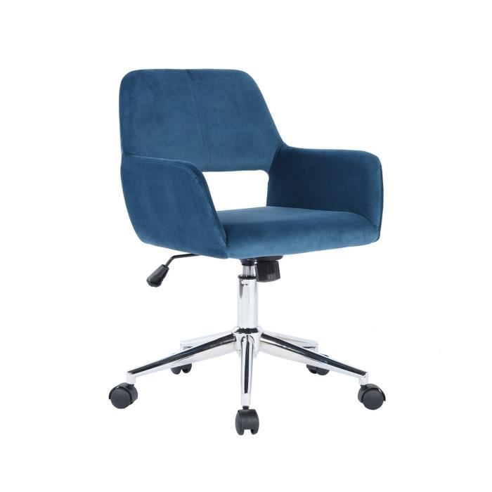 chaise de bureau en velours ajustable - calicosy - bleu - style vintage - réglable en hauteur - intérieur