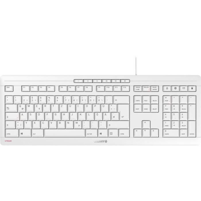 Clavier CHERRY Stream USB allemand QWERTZ - Gris - Fonctions de raccourcis clavier - Garantie limitée 3 ans