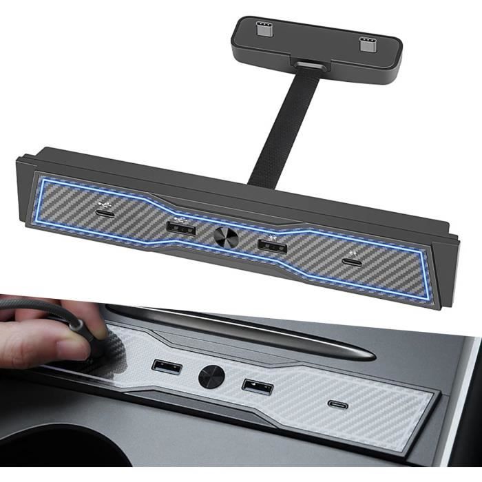 Baseus Hub USB 45W para Tesla Model Y y Model 3 2021 2022 2023, 4 en 1 Multiport Docking Station Retráctil con Cable de Carga Rápida, Hub USB C de Varios Puertos