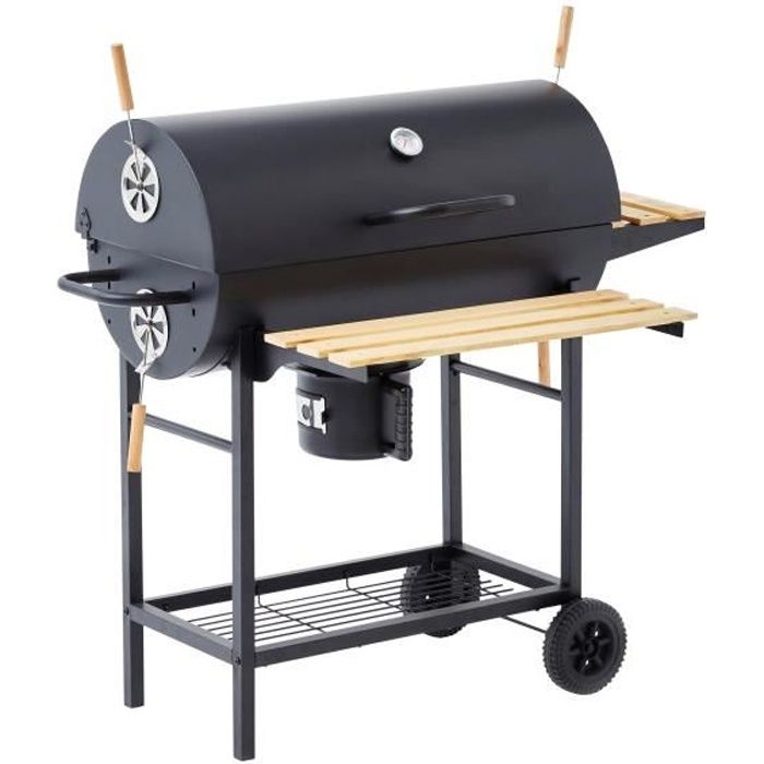 Barbecue à charbon MIKE - 2 grilles acier chromé - Surface de cuisson : 71  x 35 cm - Noir - Cdiscount Jardin