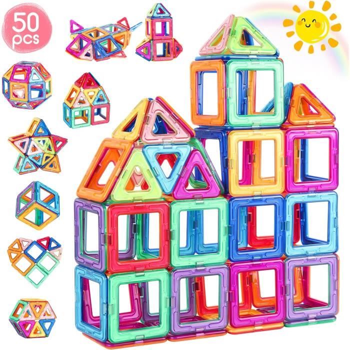 Jeu De Construction Magnétique 52 Pièces - Blocs Aimantés Montessori, Compatible Autres Marques, 3-12 Ans