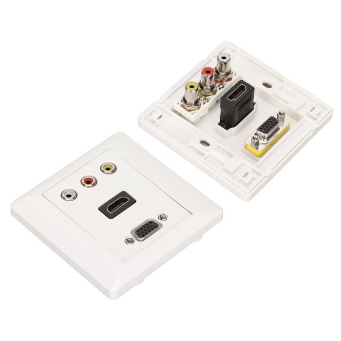 Prise Murale 3 En 1 HDMI/VGA/RCA - Panneau Multimédia ABS Pour Maison, Bureau - Installation Facile