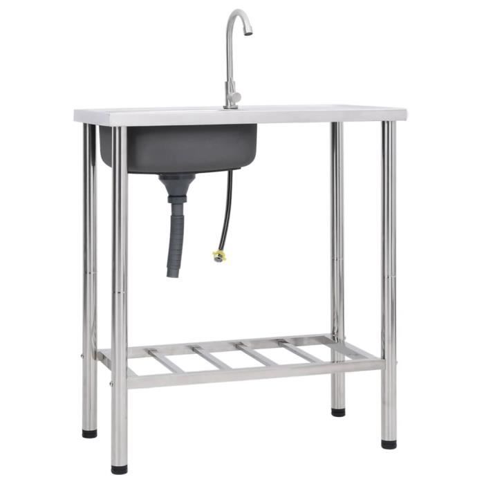 VidaXL Évier de camping Double lavabo avec robinet Acier inoxydable