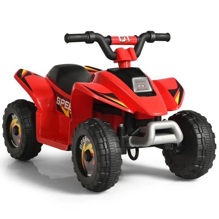 DREAMADE Quad &Eacute;lectrique Enfants  - Batterie 6V - Bouton Avant/Arri&egrave;re - 4 Roues Antid&eacute;rapantes - Rouge 