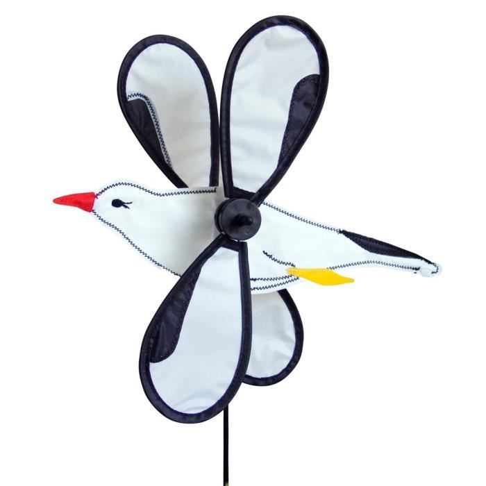 Moulin à vent mini mouette - ELLIOT - Blanc - Tourne avec le vent - Dimensions 32x54x65cm