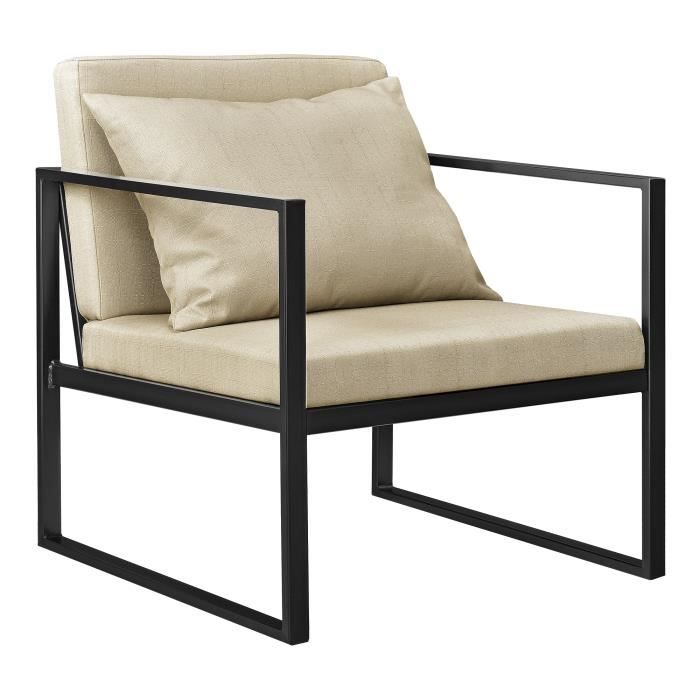 [en.casa]® fauteuil avec accoudoirs - armature en fer - housse de textile - sable