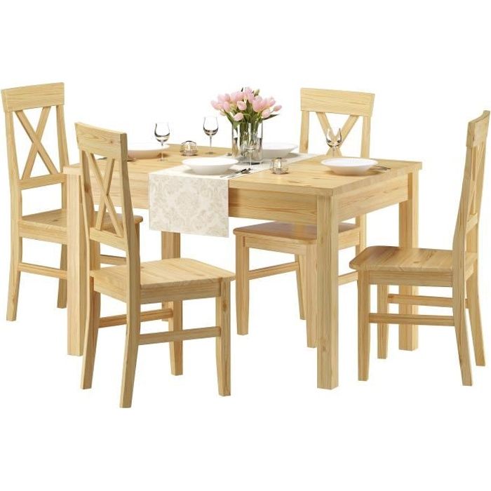 ensemble table à manger et 4 chaises - erst-holz - 90.70-51a-set23 - bois massif - verni - rectangulaire