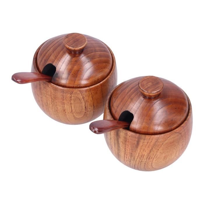 GOTOTOP Bol de sel Boîte à Sel en Bois avec Couvercle Cuillère Pot à