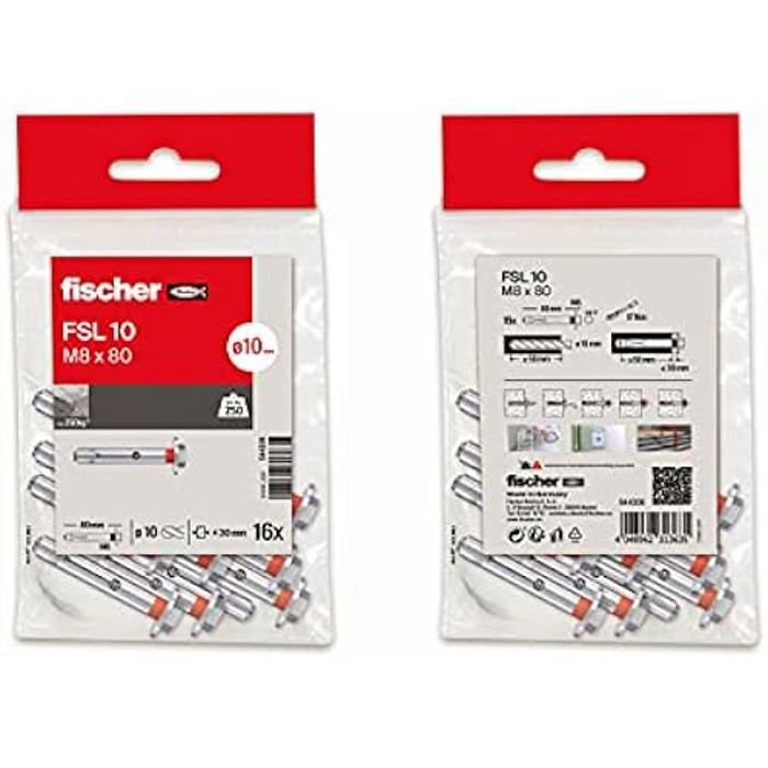 Sac FISCHER FSL 10 T M8x80 Pratique Robuste Fabriqué en Espagne