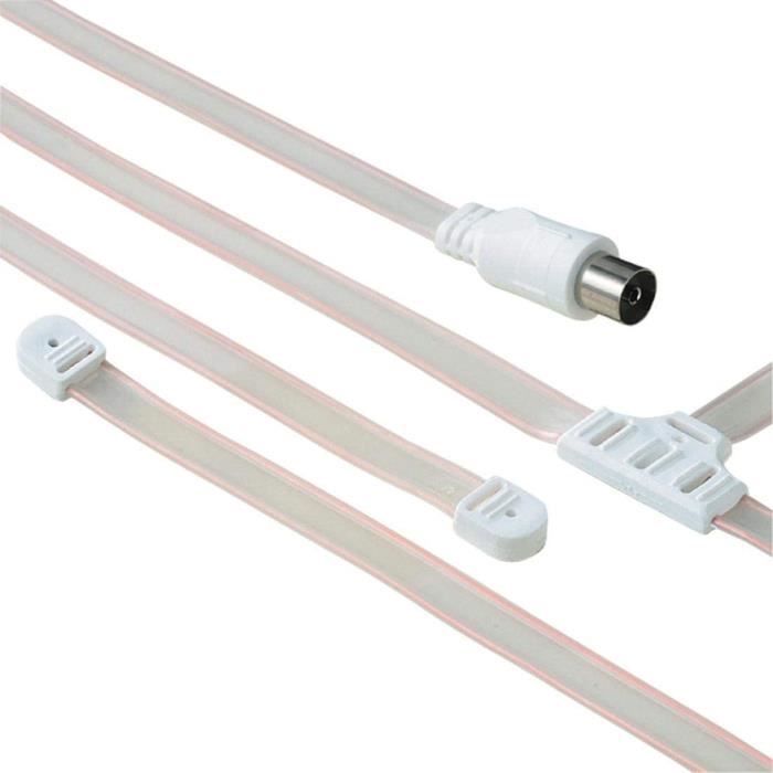 Câble Antenne TV Coaxial 2m HAMA - Double Blindage 75dB, Avec 2 Adaptateurs - Garantie 10 Ans