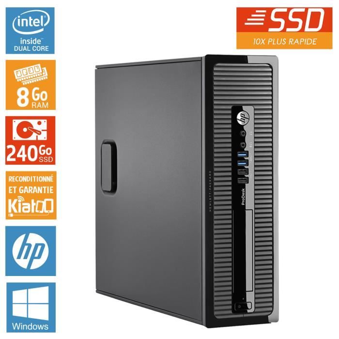 HP - ProDesk 400 G1 - Pentium Dual Core - RAM 8Go - Stockage 240Go SSD - Windows 8 - PC de Bureau Reconditionné - Hewlett packard