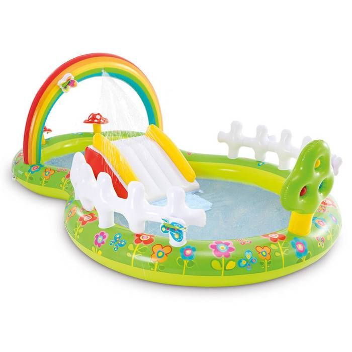 Aire de jeux gonflable pour bébé Mon Jardin - INTEX - toboggan, champignons, balles et papillons gonflables